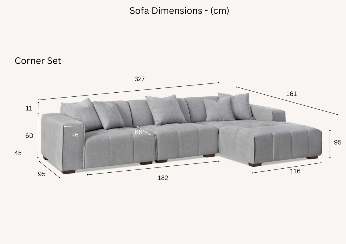 Leanord Right Corner Sofa in Cloudy Grey Boucle