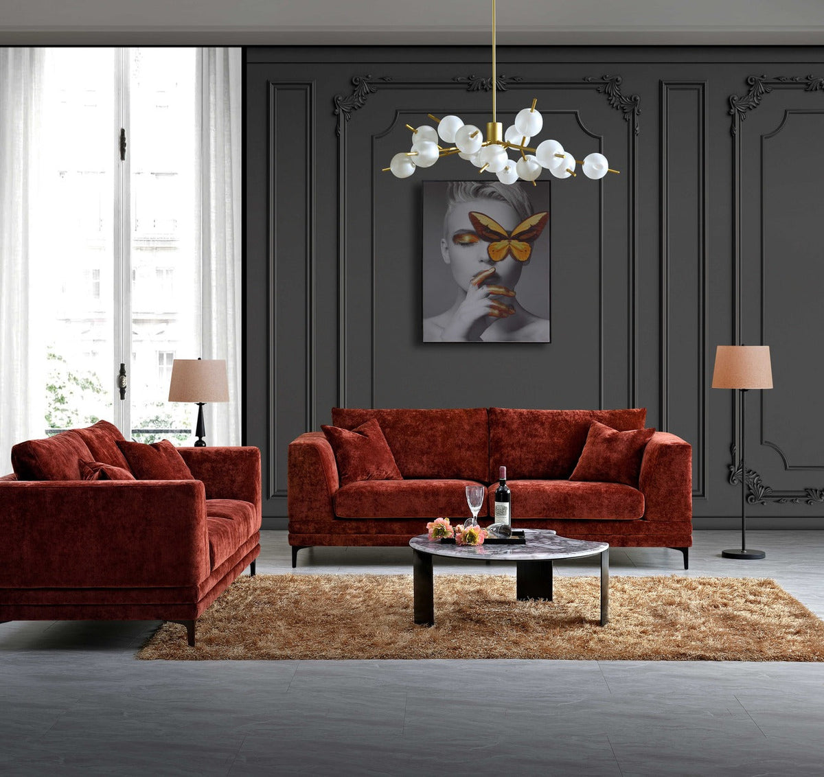 Lenox 2 Seater Sofa in Rust Velvet