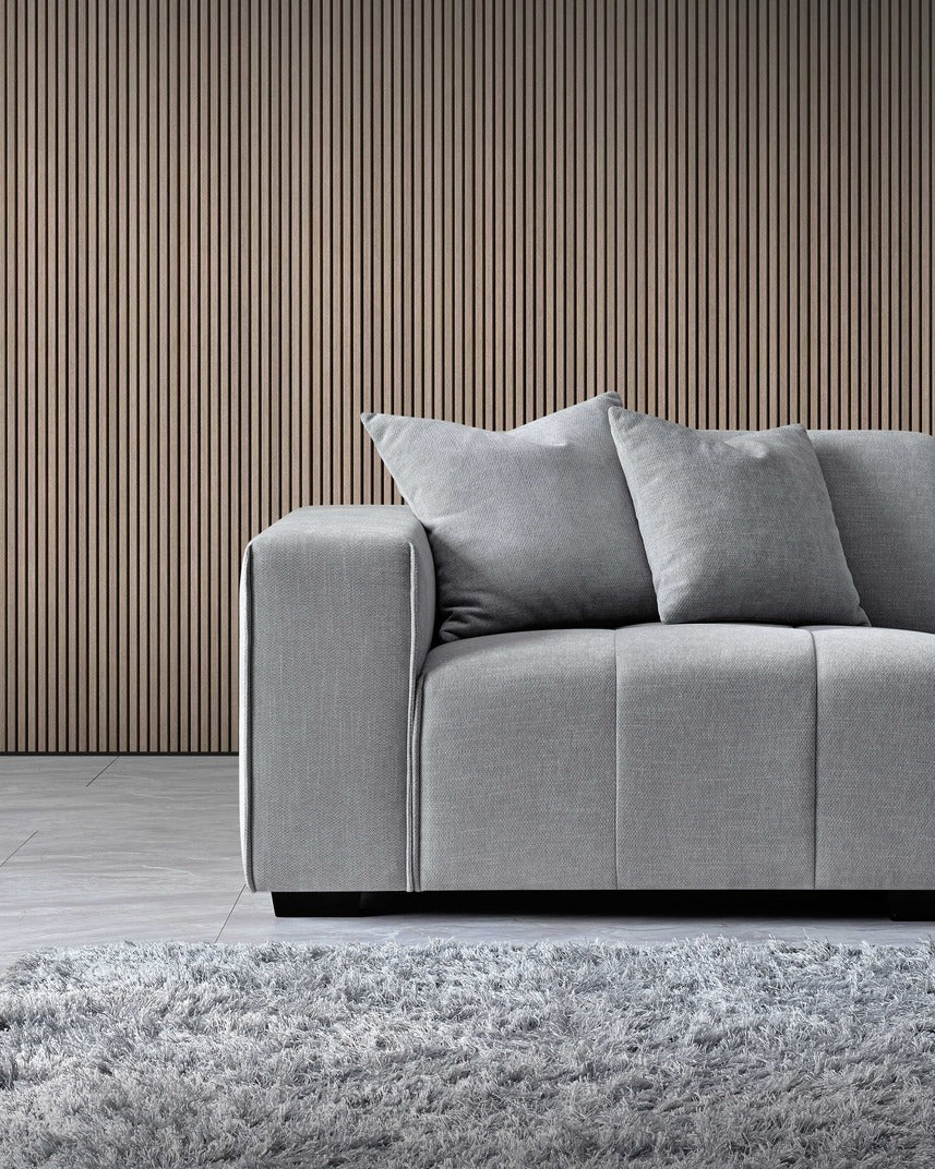 Leanord Right Corner Sofa in Cloudy Grey Boucle